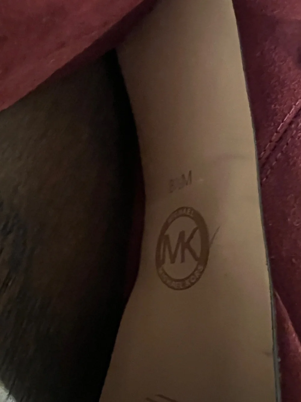 Michael Kors Burgundy Suede Platform Ankle Boots with Gold Zip Charm - Picture 3 of 3